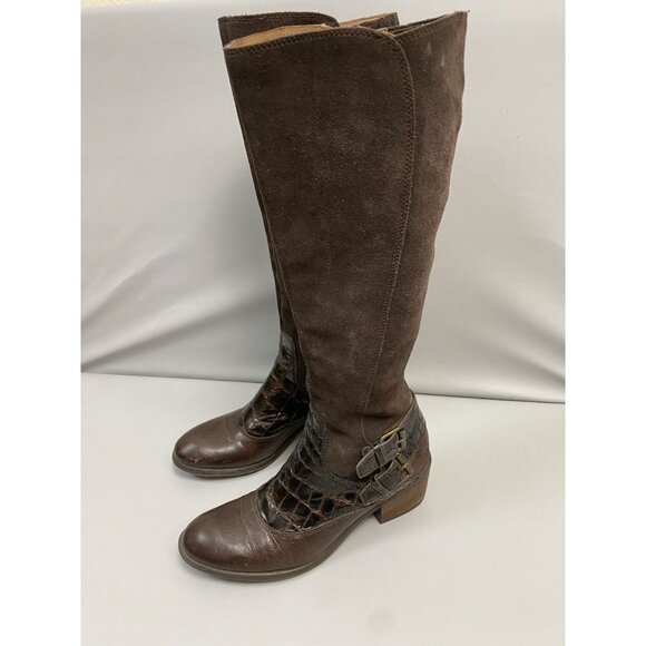 Donald J Pliner Dulce Brown Tall riding boots Women size 7 Suede Buckle Classic - Picture 1 of 15